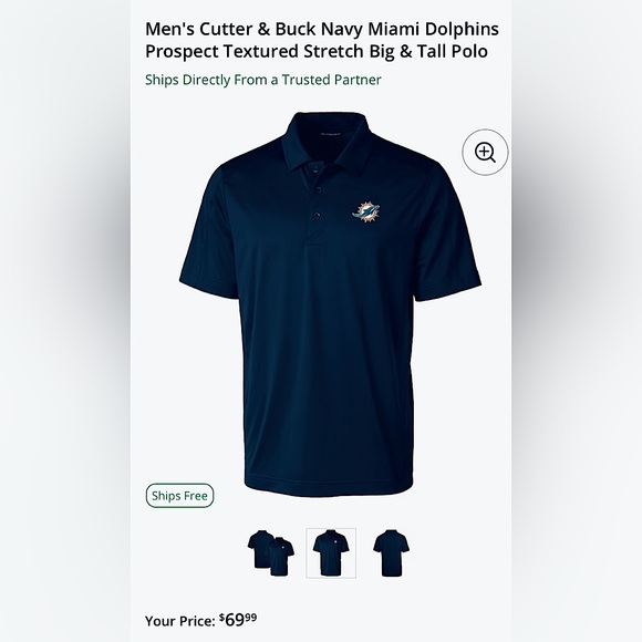 New /tags Cutter & Buck men’s LG Miami Dolphins, prospect textured navy Polo - Picture 3 of 4
